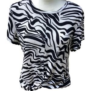 Sanctuary Women's Zebra Stripe Twist Front Short Sleeve Crewneck Top XL
